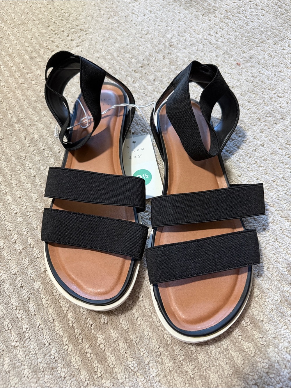 a new day Black Elastic Strap Two-Band Women’s Sandals